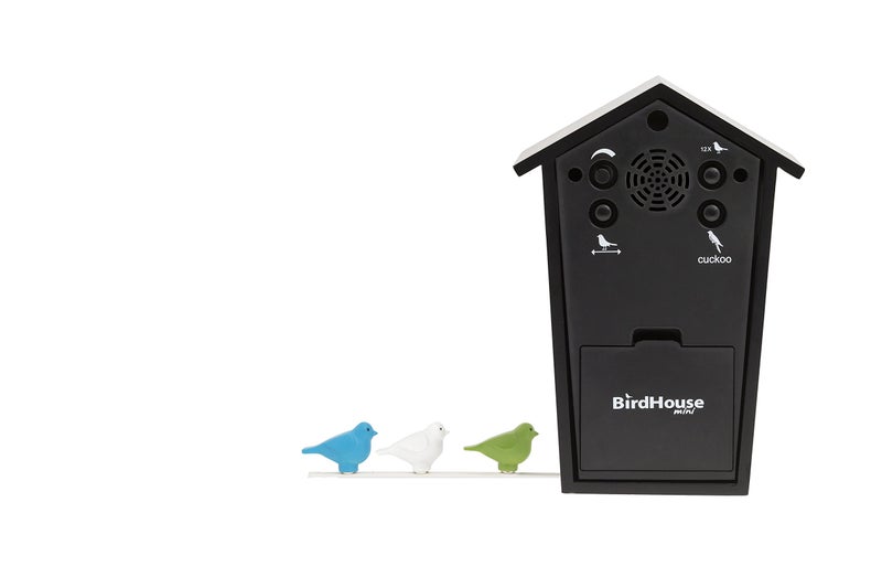 KOOKOO Birdhouse Mini Black, Tiny Modern Cuckoo Clock with 12 Natural Bird Songs or Cuckoo Call - Image 2